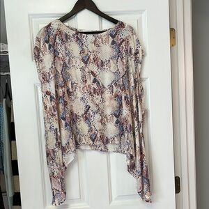 Karlie Tan and Pink Asymmetrical Long Sleeve Blouse